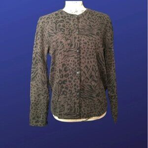 NINA LEONARD DRESS Pre-owned Cardigan, Brown/Black Leopard, Size Medium